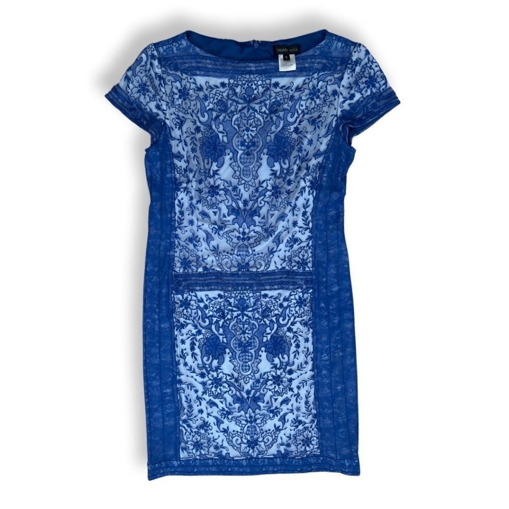 Tadashi Shoji cobalt blue lace midi dress size 16